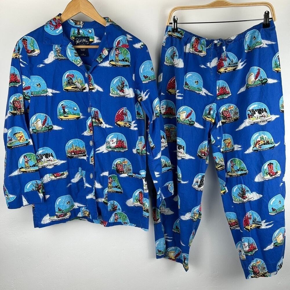 Nick & Nora Sleepwear Pajama Set Shirt Pants Snow Globe Medium